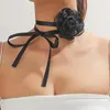 Choker Rose Flower Mesh przędza z długą wstążką vintage obrońca Naszyjnik