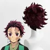 Cosplay peruker anime tanjiro kamado cosplay peruk kort kastanj brun värmebeständig hår cosplay peruker + öronringsl240124