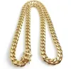 Rostfritt stål smycken 18k guldpläterad högpolerad kubansk länk halsband män 14mm kedja drakbjudig lås 24 26 28 30340R246M2860406