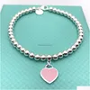 Con cuentas 100% S925 Sier Corazón de lujo con cuentas Etiqueta Strands Pulsera Mujeres Joyería Fina Cuentas de moda Cadena Pulseras de bolas redondas para Girlfrie Dhgef