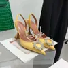 AMINA MUADDI Wedding Dress Shoes 8cm High Heels Transparent Begum Crystal Embellished Leather Slingback Pumps Pink Women Shoes Rhinestone Sandals