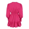 Lässige Kleider Boho inspiriert rosa Kleid Frauen Langarm Herbst Winter Plissee süße Party elastische Taille Sexy