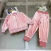 Neue Kinder Tracksuits Kinder Kleidung Schöne rosa Samtmaterial Baby Kleidung Boy Jacke Anzug Größe 110-160 Reißverschlussmantel und Hosen