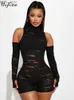 Women's Jumpsuits Rompers Hugcitar Mesh Black Long Sleeve Hollow Out See Through Zip Up Sexy Bodycon Playsuit 2023 Fall Fashion Streetwear Sport RomperL231212