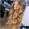 Synthetic Wigs 36Inch Ombre Pink Color Body Wave Wig Human Hair Pre Plucked 13X4 Synthetic Lace Front Wigs For Drop Delivery Hair Prod Dh09N