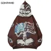 Мужские толстовки с капюшоном в стиле хип-хоп с капюшоном Y2K Grunge Skull Skeleton Bones Print Emo Zip Up Толстовки с капюшоном Harajuku Повседневная панк-готическая мужская одежда 231212