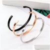 Bangle 4mm Thin Open Cuff Bangles Rostfritt stål Smooth Gold Black Rose Men Kvinnor Delikat Stackbara armband smycken Bangle Drop Del Dhrlh