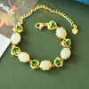 Ancient Inclaid Natural Hotan Jade White Jade Lucky Grass Dolphin Moda Fashion Clover Bracelete Feminino Pulseira de Design Hollow