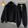 Herren Trainingsanzüge Hip Hop Halbhoher Kragen Sweatshirt Set Herbst Winter Trend Vielseitiger Reißverschluss Plüsch Dicker Mantel Jogger Jogginghose Streetwear 231212