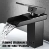 Bathroom Sink Faucets Basin Waterfall Faucet Deck Mounted Black Cold And Water Mixer Stainless Steel Washbasin Taps