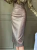 Skirts French Style Prom Women Wild Elegant PU Leather Bright Shiny Wrap Hip Midi Skirt Party Business Professional Clothes