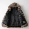 メンズジャケットファー全体のレザー模倣フード付き温かい衣服青年ウィンタービクトリア朝のジャケットメン韓国ファッショントレンチコート231212