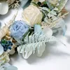 Decorative Flowers Winter 3D Simulation Champagne Blue Rose Flower Wreath With Frosted Leaves Berries For Front Door Wedding Hanging Hanger