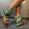 Sandalet Kadınlar Rastgele Daireler Yazdır 2024 Açık Toe Toe Summer Plaj Terlik Tasarımcısı Roma Flip Flops Slingback Femme Zapatos Slaytlar