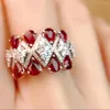 Cluster Rings Ruzzallati Trendy Lab Ruby Stone Silver Color For Women Ladies Red Crystal Wedding Lady Ring Vintage Party Jewelry