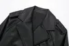 Kvinnors jackor traf beskurna svart jacka kvinna vindbrytare faux läder kvinnor långärmad trenchrock för y2k bälte 231212