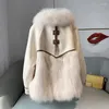 Frauen Pelz Winter Pelz Mantel Frauen 2023 Mode Lose Parker Jacke Mantel Kragen Tasche Zipper 3XL Beige Oberbekleidung Weibliche