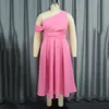 Vestidos casuais luxo rosa para mulheres um ombro plissado tornozelo comprimento de alta qualidade elegante feminino festa de aniversário jantar vestidos mujer