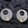 Stud Earrings Round Full Diamond S925 Sterling Silver Pear Shaped Yellow For Female Party Wedding Jewelry Gifts