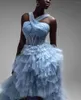 Sıradan Elbiseler Tozlu Mavi Katmanlı Tül Gece Elbisesi Yüksek Düşük Hlifer Kolsuz Resmi Parti Vestidos de Fiesta Elegantes Para Mujer 202