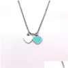 Pendentif Colliers 10mm Collier Coeur Femme Un ensemble d'emballage en acier inoxydable Bleu Rose Vert Pendentif Bijoux Saint Valentin Noël Dhyps