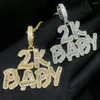 Choker 5a Cubic Zirconia CZ Hip Hop Letter 2k Baby Wisiant Naszyjnik dla mężczyzn chłopiec losowany bling rock punk cool biżuteria