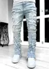 Herren Jeans Herren normaler Set Stapelte Jeans zerrissene ultradünne Patches Destgiertes zerstörtes Gerade Denim Hip Hop Street Kleidungshose Fabricl2404 zerstört