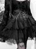 Skirts 2023 Women's Wear Black Skirt Mini Goth Pleated Insgoth With Chain High Waisted Tennis Lace Trim Double Layer Gothic