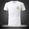 Hong kong marca de moda ins nova ny manga curta camiseta masculina bordado tendência meia manga solta carta 3d casual topo de seda gelo