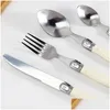 Conjuntos de utensílios de jantar conjuntos de utensílios de jantar 4/6/24pcs laguiole sierware bife bifas de colheres colheres de chá de colheres de chá de aço inoxidável marfim branco plástico dhhoa