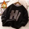 Pullover Boys Velvet Sweatshirt Kids Letter Printed Pullover Teenagers Hoodies Autumn Winter 4 To 14Yrs Children's Casual Clothes 231212