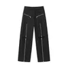 Pantalons pour hommes Houzhou Design Zipper Slit Hommes Pantalons Techwear Tube droit Casual Noir Pantalon à jambe large Mâle Trou Lâche Streetwear Hip Hop 231211