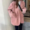 Kobiety damskie Blazery Lucyever Pink Cord Blazer Kobiety swobodne luźne luźne kurtki z podwójnym piersią jesienne zimowe płaszcze vintage top kobietę 231212