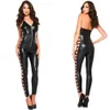 Suspenders Women Jumpsuit Hollow Out Sexy Female Bodysuit Faux Leather Full Body Leotard Shiny Spandex Erotic Backless sexy