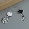 Boucles d'oreilles pendantes faites à la main, inégales, soleil, lune et étoile, goutte céleste tibétaine, cadeau en argent, croissant païen Wicca