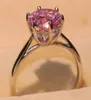 Tamanho 510 jóias de luxo solitaire 100 real 925 prata esterlina corte redondo rosa safira cz diamante pedras preciosas feminino coroa de casamento 1593726