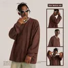 Men's T Shirts Men Solid Suede Full Sleeve For Autumn Winter Oversized High Street 360gsm T-Shirt Brand Streetwears