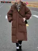 Płaszcze damskie Fotvotee Fotvotee Zimowy płaszcz Kobiet puffer kurtka Vintage Streetwear z maską zagęszcza ciepło parkas swobodny elegancki długi długi
