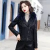 Couro feminino 2023 inverno jaqueta curta gola de pele engrossado térmico fino ajuste casaco moda cor sólida outwear