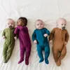 Strampler Mode Baby Bambus Faser Junge Mädchen Kleidung Langarm Footed geboren Infant Bebe Overall Reißverschluss 231211