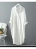 Women's Blouses Long White Shirt Dress For Women Linen Cotton Spring Summer Casual Korean Clothing Vintage Oversized Midi Robe