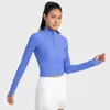 Aktiva skjortor Kvinnor Zip-up Yoga Top Gym Workout Running Jackets Tumhål snabbtorkande tights Stretchy Long Sleeve Tops Activewear