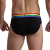 Moda algodão briefs shorts branco cintura baixa roupa interior masculina arco-íris cinto boxer