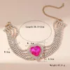 Choker Fyuan moda czerwone różowe serce kryształowe naszyjniki dla kobiet w łańcuchu rhinestone biżuteria ślubna