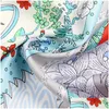 Шарфы Ручной скрученный шелковый шарф из твила Женский пейзаж за окном с принтом Квадратные Echarpes Foards Femme Wrap Бандана Хиджаб Dhp4F