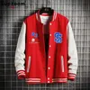 Herrjackor supzoom ankomst Autumn Baseball bär studenter feta tonåringar preppy stil rib hylsa kort tryck bomber jacka män 231211