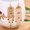 Dangle Earrings Auspicious Clouds Tassel For Women Ancient Gold Craft Vintage Green Crystal Drop Earings Court Style Jewelry