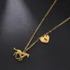 Chaînes Animal Cheval Initial Coeur Pendentif Collier Pour Femmes Filles Adolescents En Acier Inoxydable A-Z Lettre Colliers Colliers Amulette Bijoux