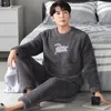 Homens sleepwear estilo inverno pijamas homens grosso coral velo pijama conjuntos de flanela quente homens relaxamento macio pijama casa roupas