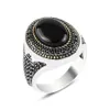 30 stylów vintage ręcznie robiony turecki sygnet pierścień dla mężczyzn kobiety starożytny srebrny kolor czarny onyksowy punkowy pierścionki religijne biżuteria 229t